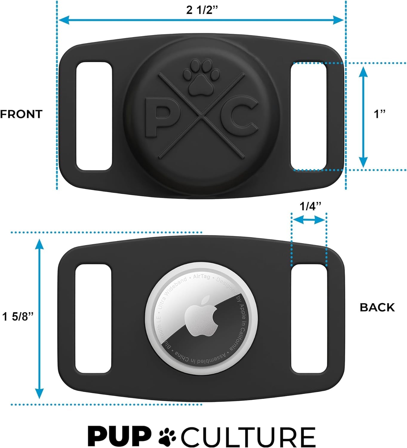 Pup Culture Airtag Dog Collar - Securely Track Your Pet with Durable Airtag Holder for Dogs and Cats